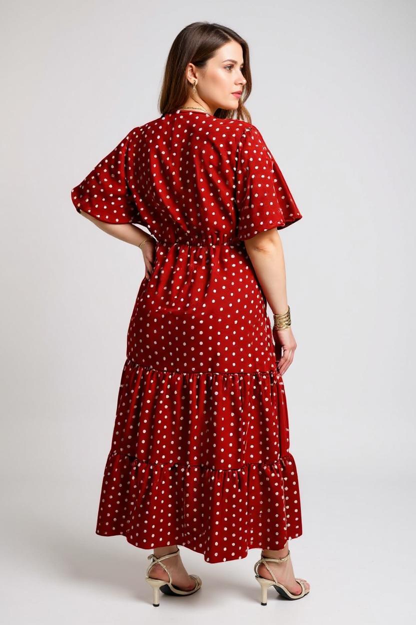 Beverly - Polka Dot V-Neck Butterfly Sleeve Maxi Dress