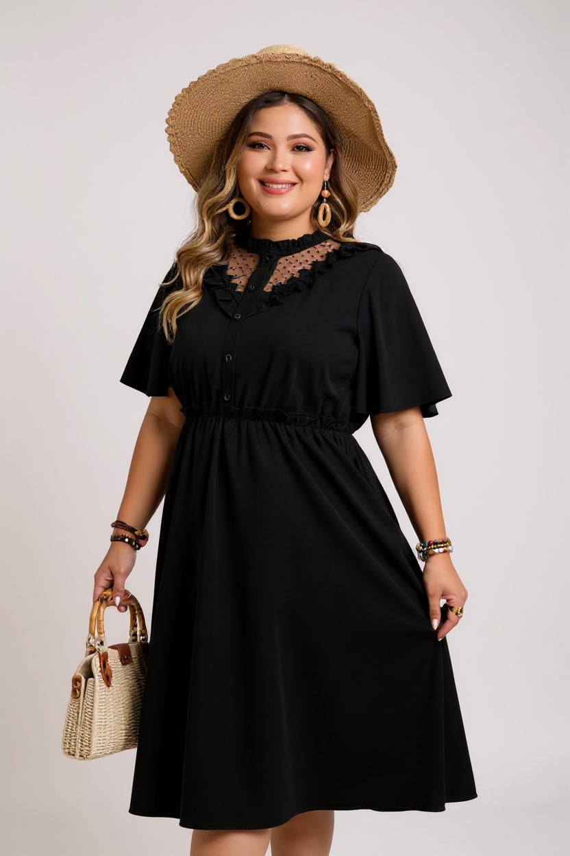 Adriana - Solid Button Detail A-Line Dress CurveChic Adriana - Solid Button Detail A-Line Dress CurveChic