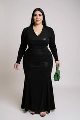 Carmen - Glitter V-Neck Long Sleeve Evening Party Dress