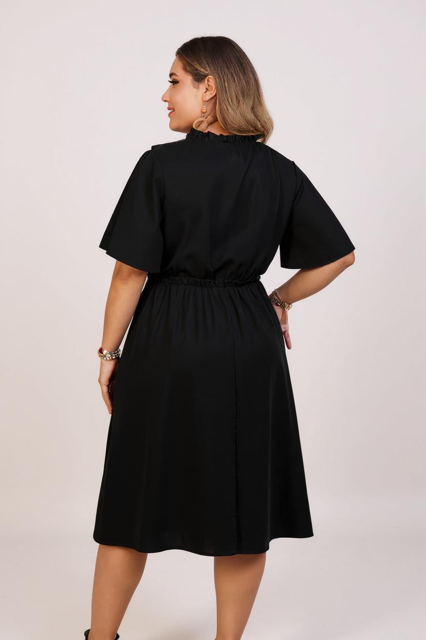 Adriana - Solid Button Detail A-Line Dress