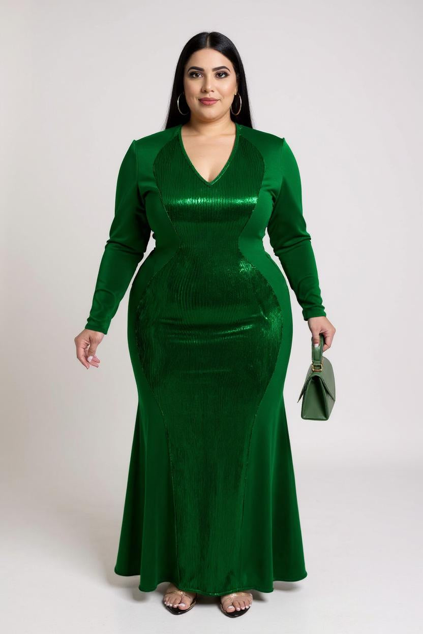 Carmen - Glitter V-Neck Long Sleeve Evening Party Dress