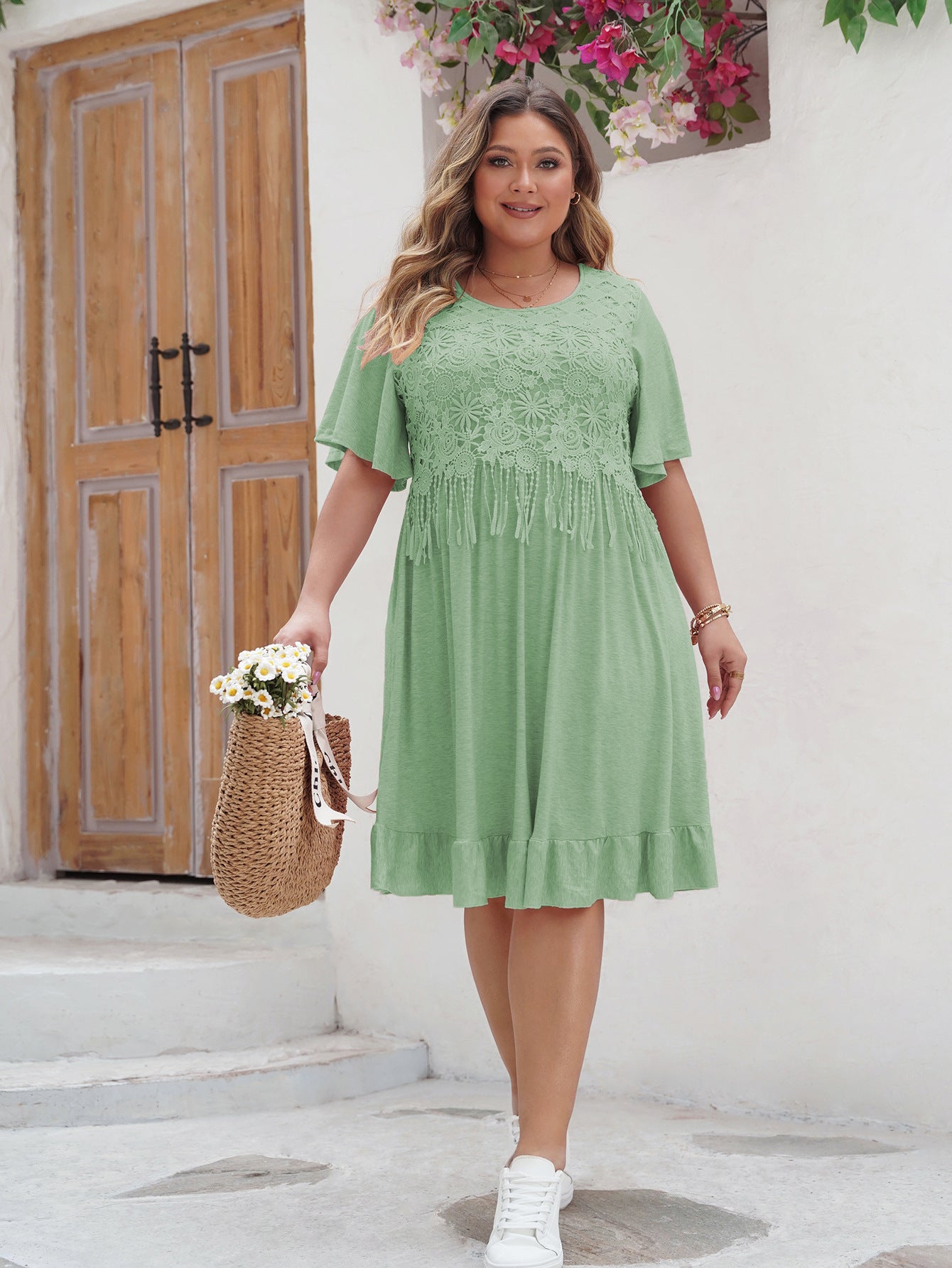 Marissa - Plus Size Elegant Lace Butterfly Sleeve Midi Dress