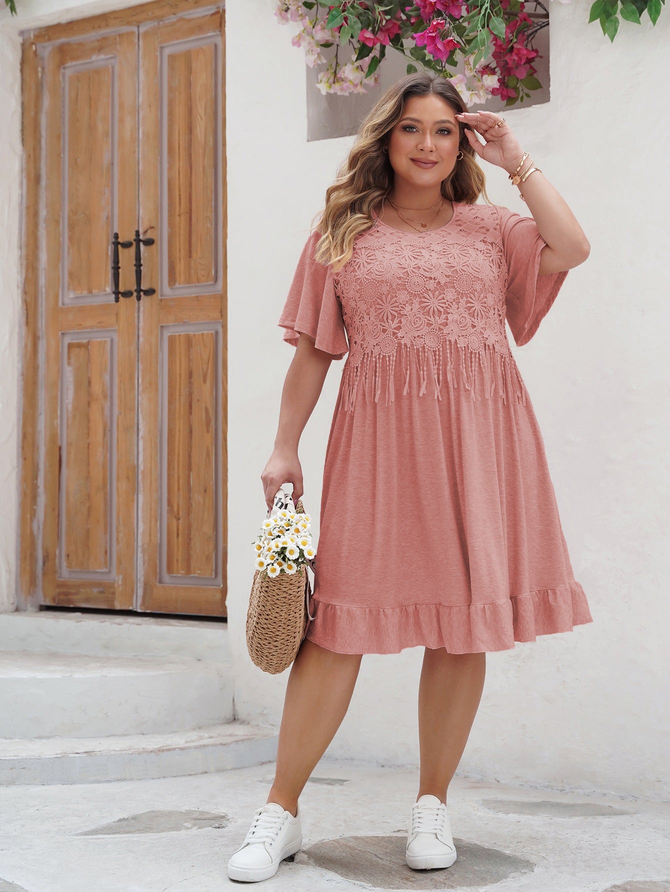 Marissa - Plus Size Elegant Lace Butterfly Sleeve Midi Dress