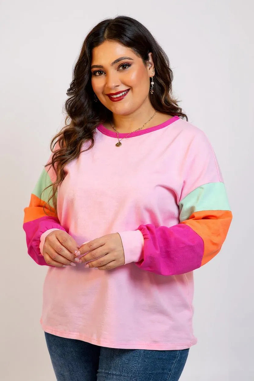 Ellie – Colorblock Patchwork Long Sleeve Top