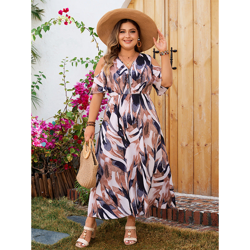 Lena - Plus Size Cold Shoulder Zipper Dress